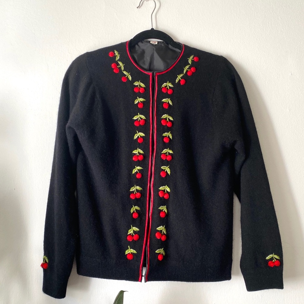 Vintage Cherry Embroidered Cardigan Sweater
